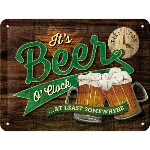 Nostalgic Art 15x20cm Small Wall Hanging Metal Sign Beer O'Clock Glasses Decor