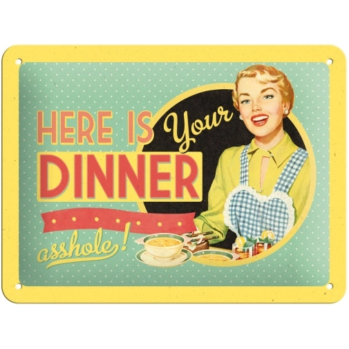 Nostalgic Art 15x20cm Small Wall Hanging Metal Sign Here Is Your Dinner Decor