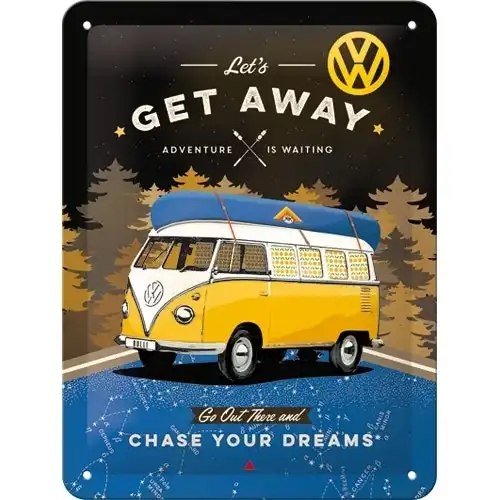 Nostalgic Art 15x20cm Small Wall Metal Sign VW Bulli Let's Get Away Night Decor