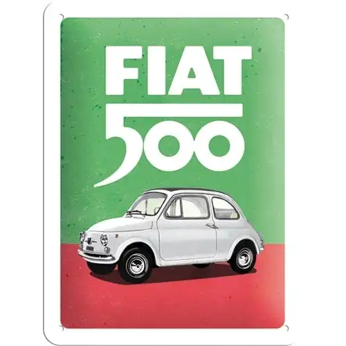 Nostalgic Art 15x20cm Small Wall Hanging Metal Sign Fiat 500 Italian Colours