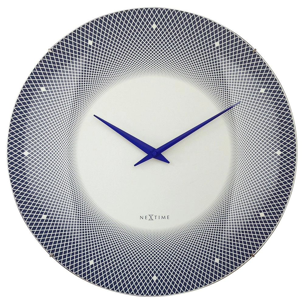 NeXtime Deep Glass Analogue 50cm Hanging Wall Clock Decor Silent Sweep Blue