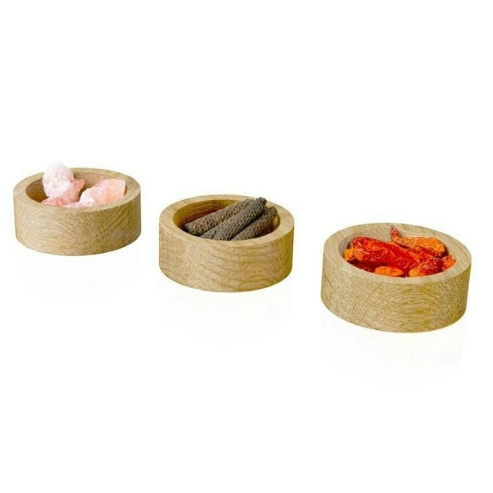 3pc Rivsalt Premium Oak Wood Spice Bowls Salt/Peppers/Chilli Cooking/Seasoning