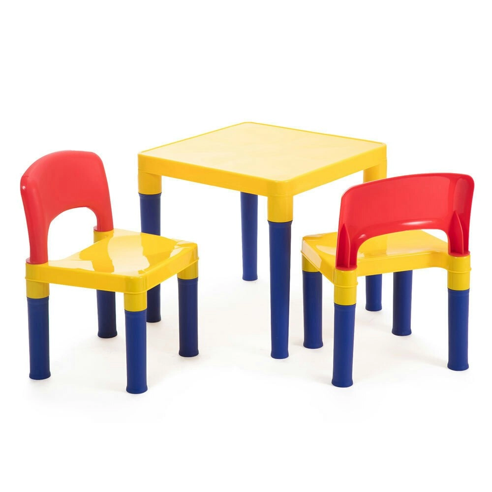 Coloured Kids/Children Play Table & 2 Chairs Plastic Furniture Set 3-8y