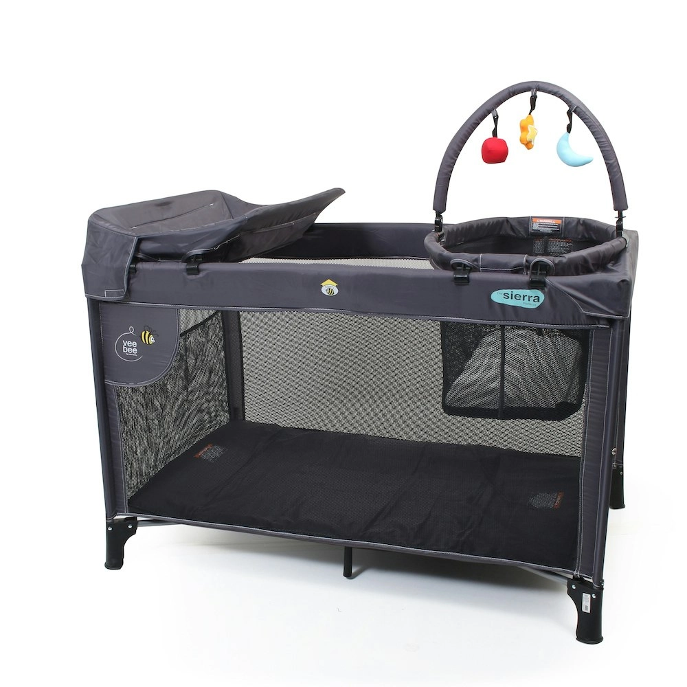 The Vee Bee Sierra 120cm Portacot Baby Crib Sleeper w/ Bassinet/Toybar Charcoal