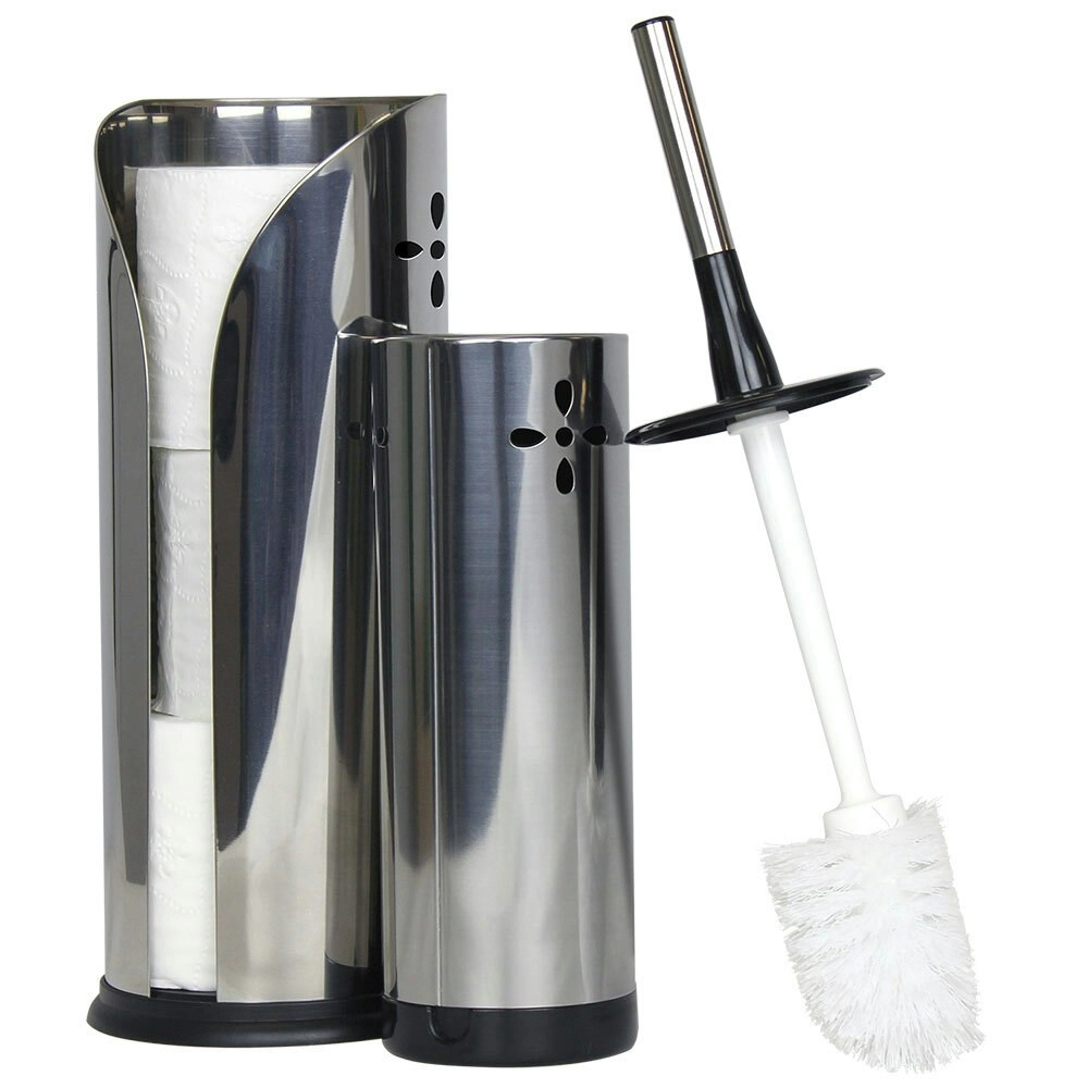 Sabco 40cm Stainless Steel Toilet Brush/Roll Holder Set Bathroom Cleaner Silver