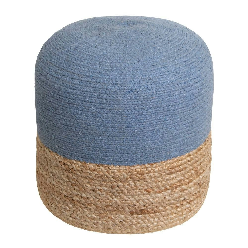 J. Elliot Henri Round Jute/Cotton Ottoman 45cm Lounge Foot Stool Steel Blue