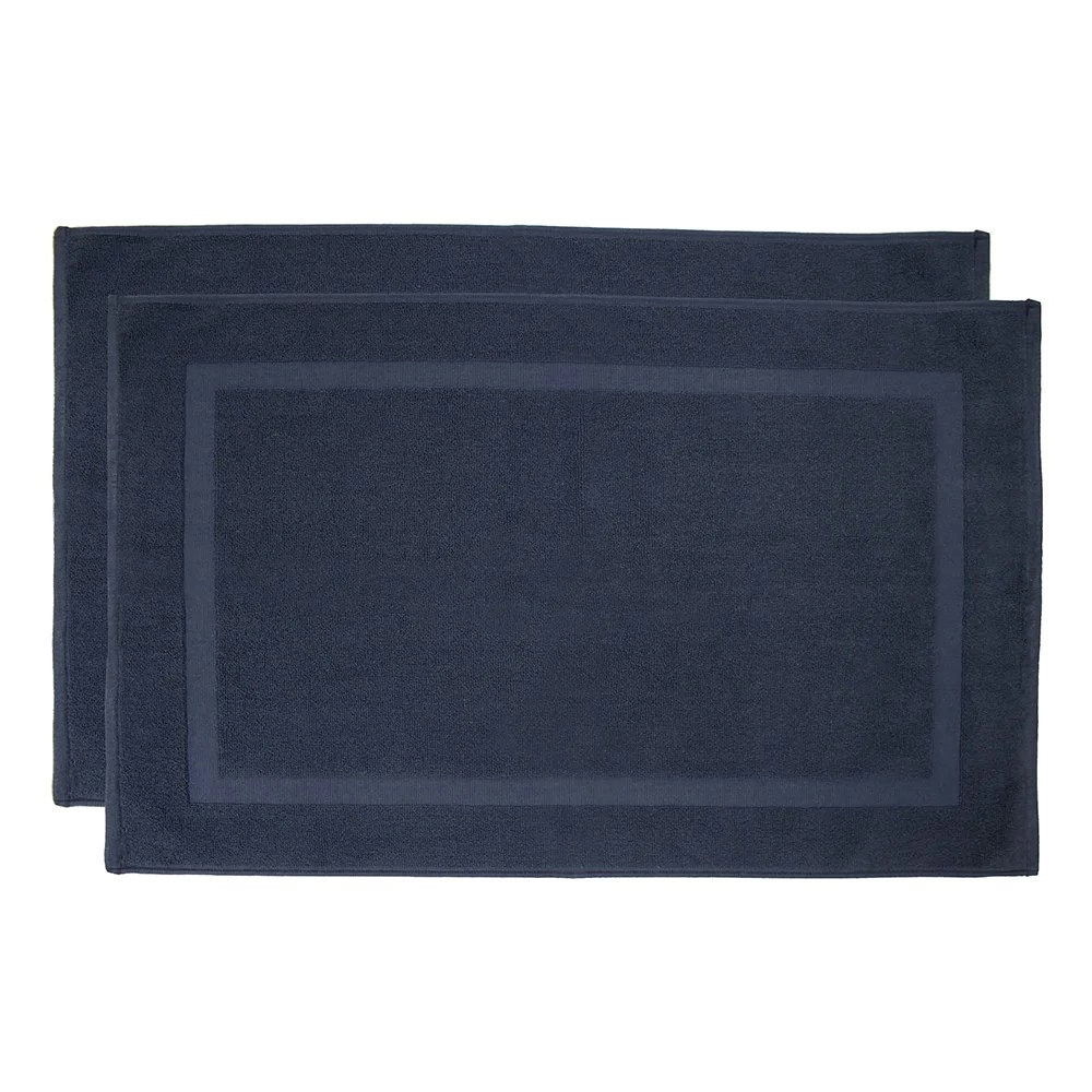 2pc Bambury Commercial Chateau 50x75cm Cotton Bath/Shower Home Floor Mat Navy