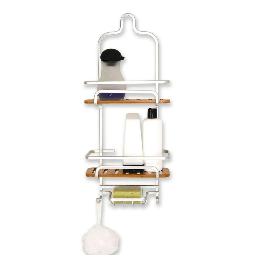 Urban Lines Cove Aluminium/Bamboo Bathroom Shower Caddy/Holder Silver/Natural