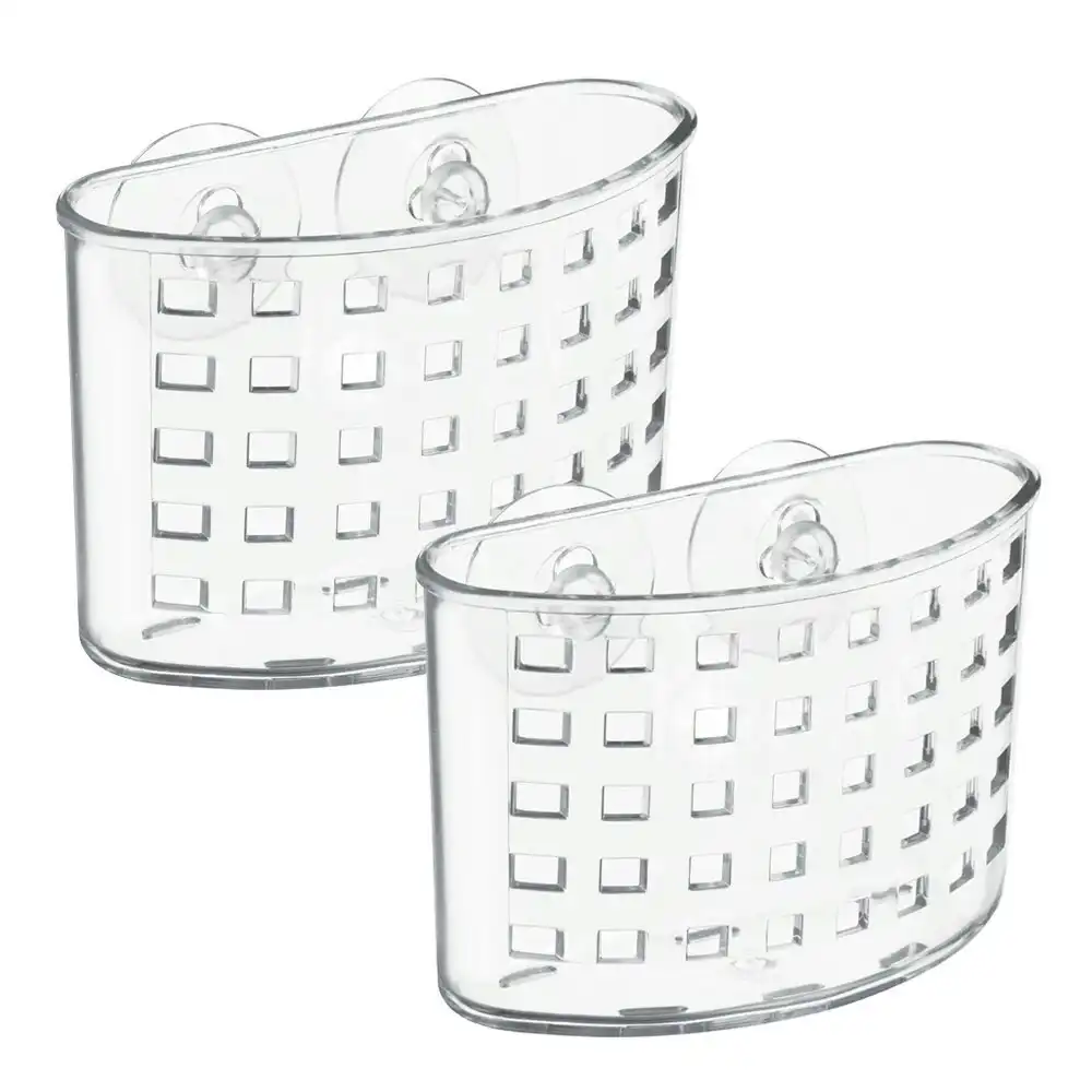 2x Idesign 13.5cm Suction Hanging Bath Organiser Toothbrush Storage Basket Clear