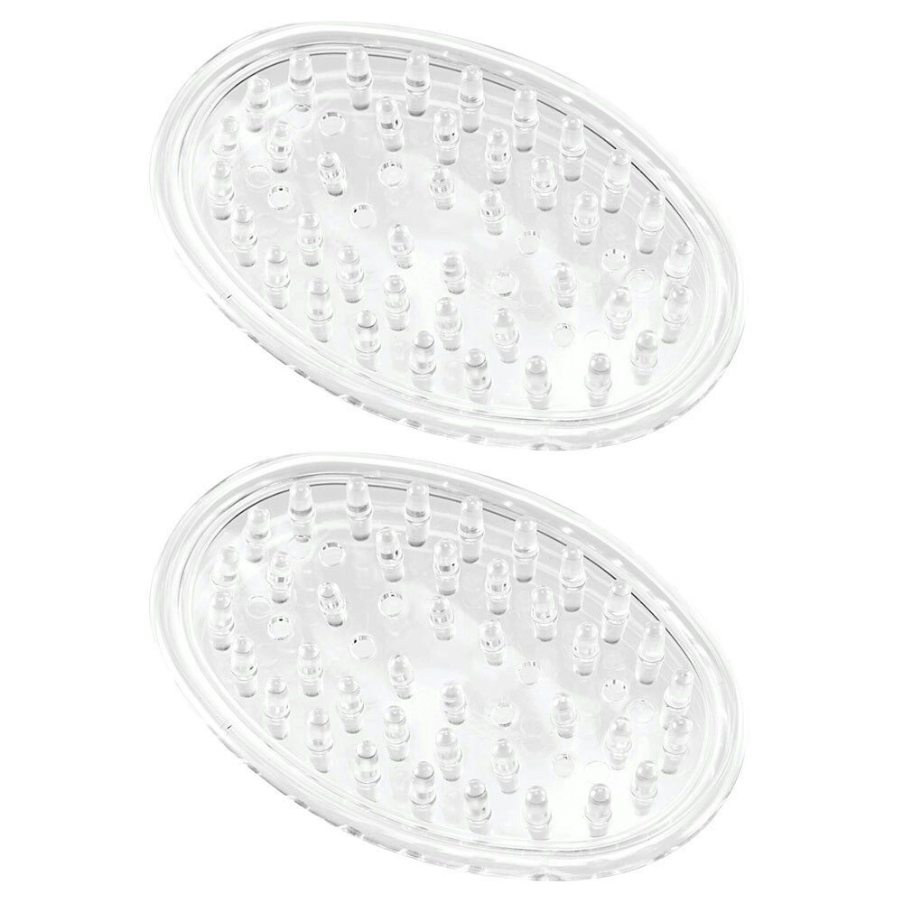 2x Idesign 11cm Oval Soap Bar Saver Holder Plastic Storage Organiser Dish Clear