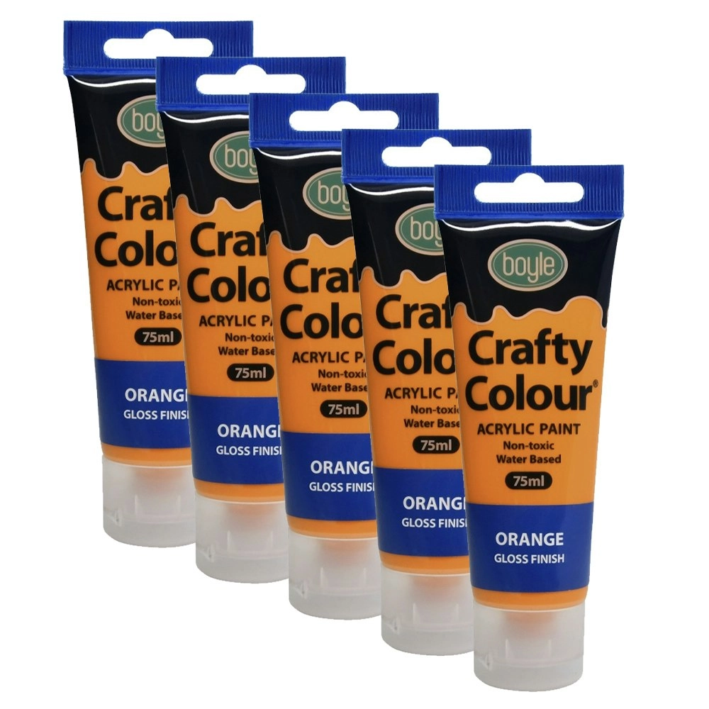 5x Crafty Colour Art/Craft Water-Based 75ml Acrylic Gloss Paint Non-Toxic Orange