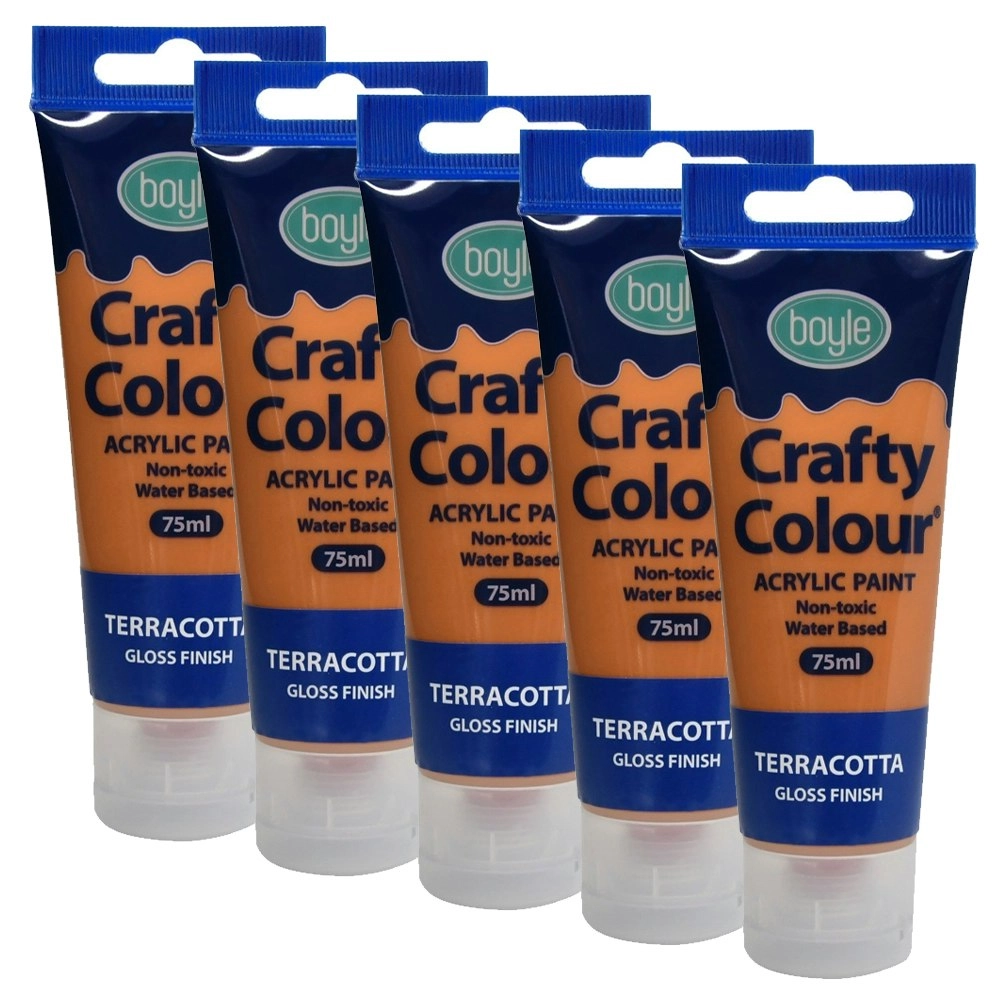 5x Crafty Colour Water-Based 75ml Acrylic Paint Art Non-Toxic Gloss Terracotta