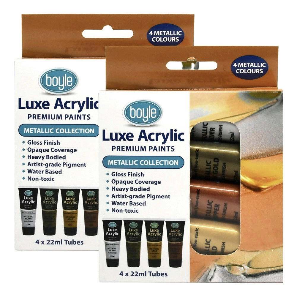 2x 4PK Luxe Acrylic 22ml Premium Water-Based Art Paint Tube Non-Toxic Metallic