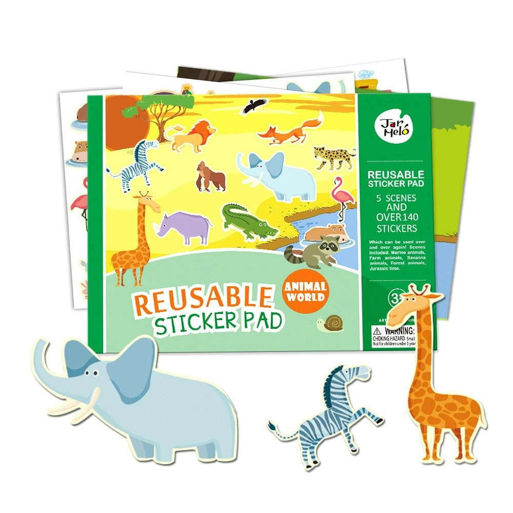 10pc Jarmelo Kids Reusable Sticker Pad Set Animal World Fun Play Toddler Toy 3+