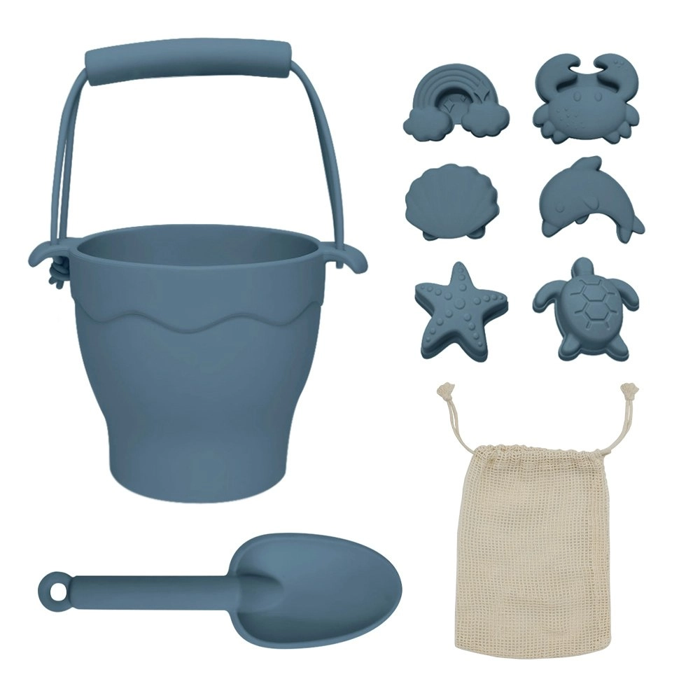 8pc Playground Silicone Bucket & Spade Set Steel Beach Kids Outdoor Toy Blue