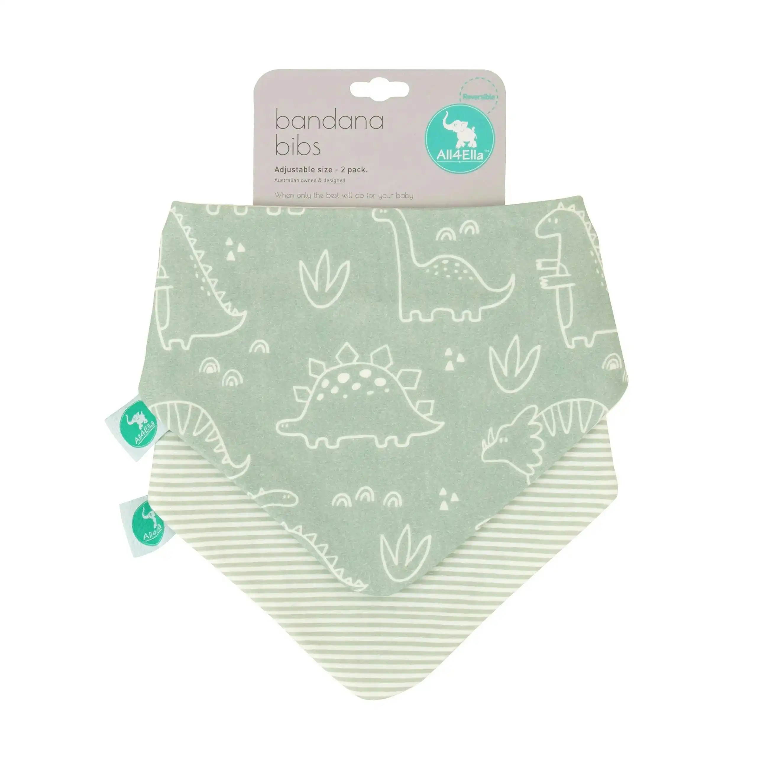 Bandana Bibs 2pk - Sage Dino