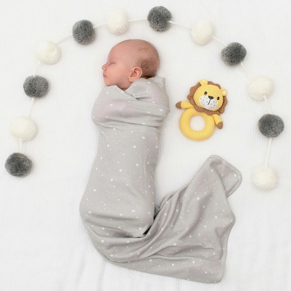 Living Textiles | Jersey Swaddle & Rattle Gift Set - Stars/Lion