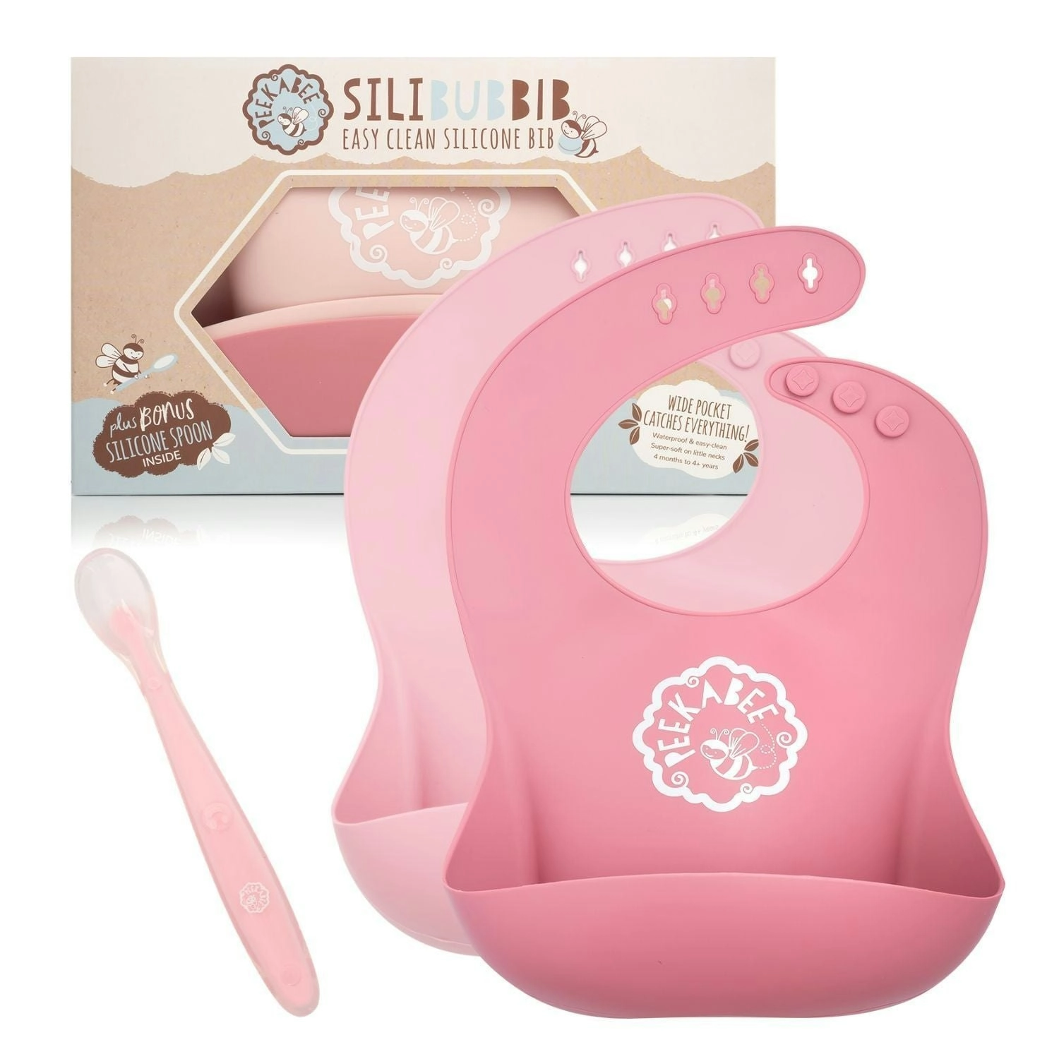 Peekabee |Silicone Bibs (Set of 2) - With Bonus SiliSpoon