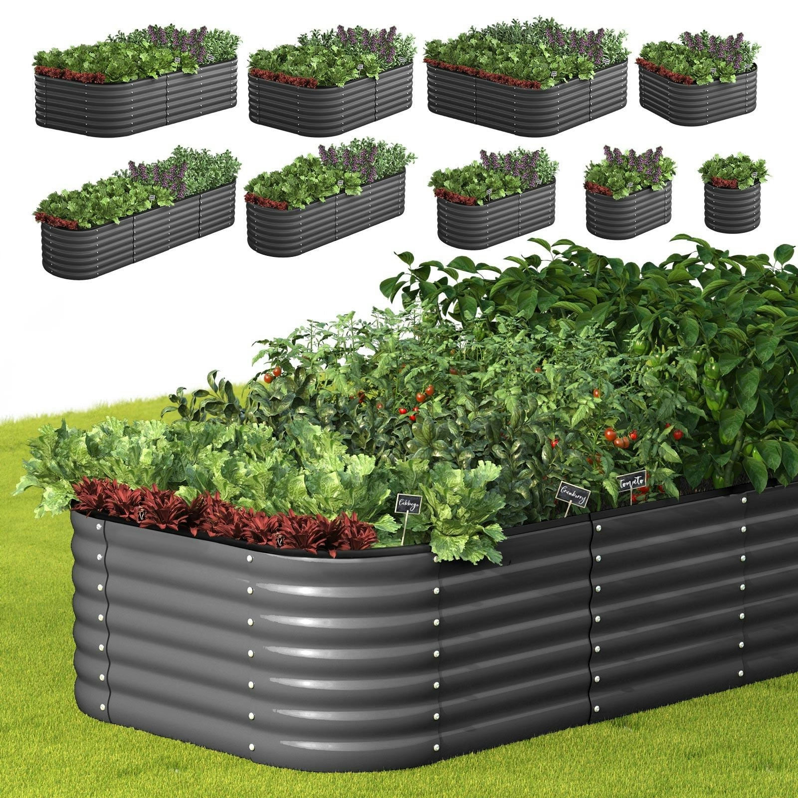 Livsip 9-IN-1 Raised Garden Bed Modular Kit Planter Oval Galvanised Steel 56CM H