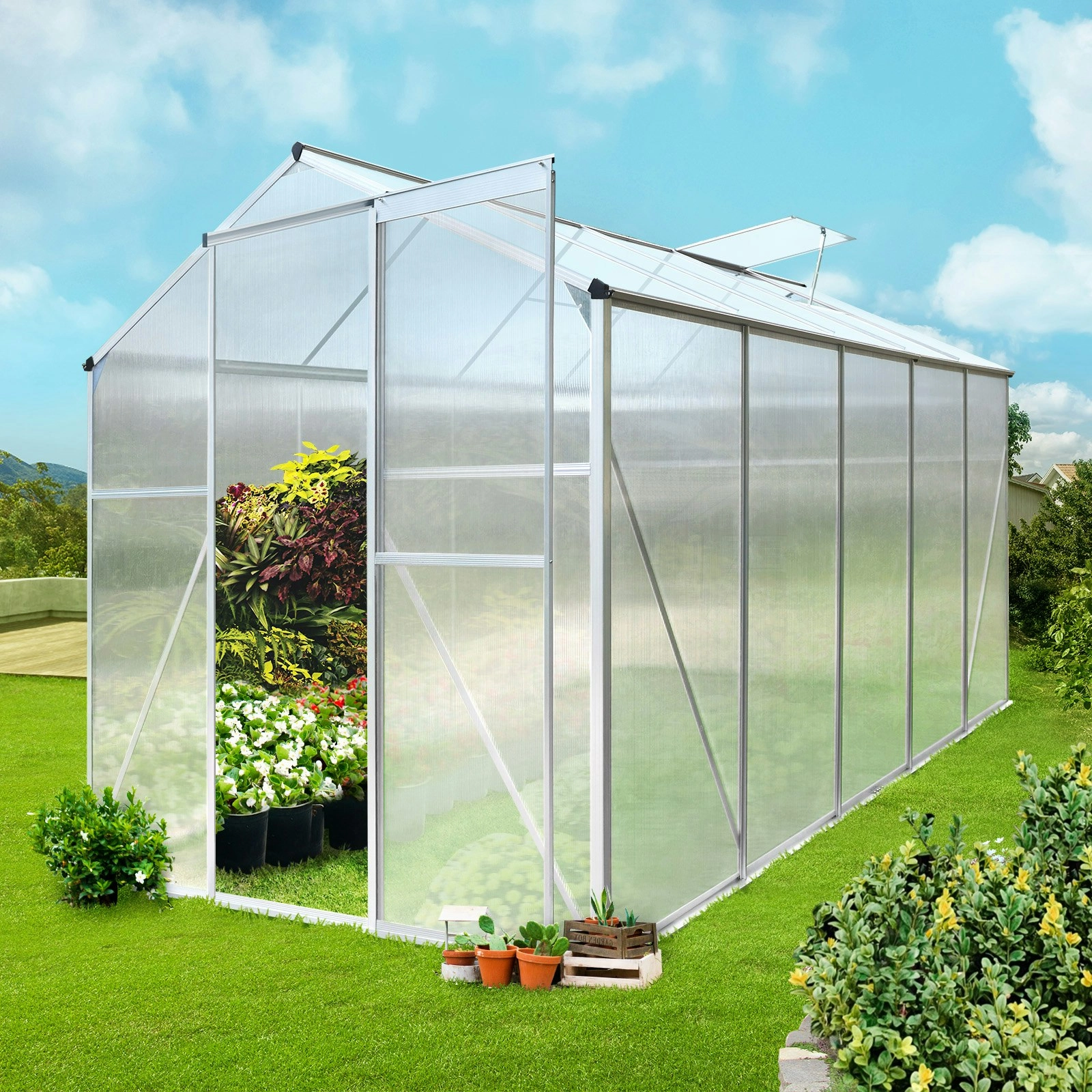 Livsip Greenhouse Aluminium Green House Garden Shed Polycarbonate Walk in 3.1x1.9M