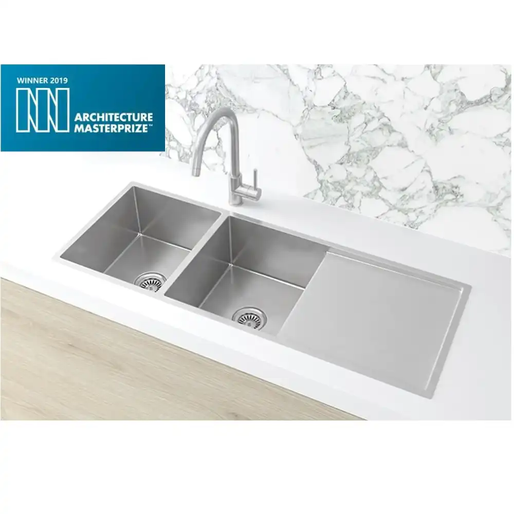 Meir Double Bowl & Drainer 1160mm Brushed Nickel MKSP-D1160440D-NK