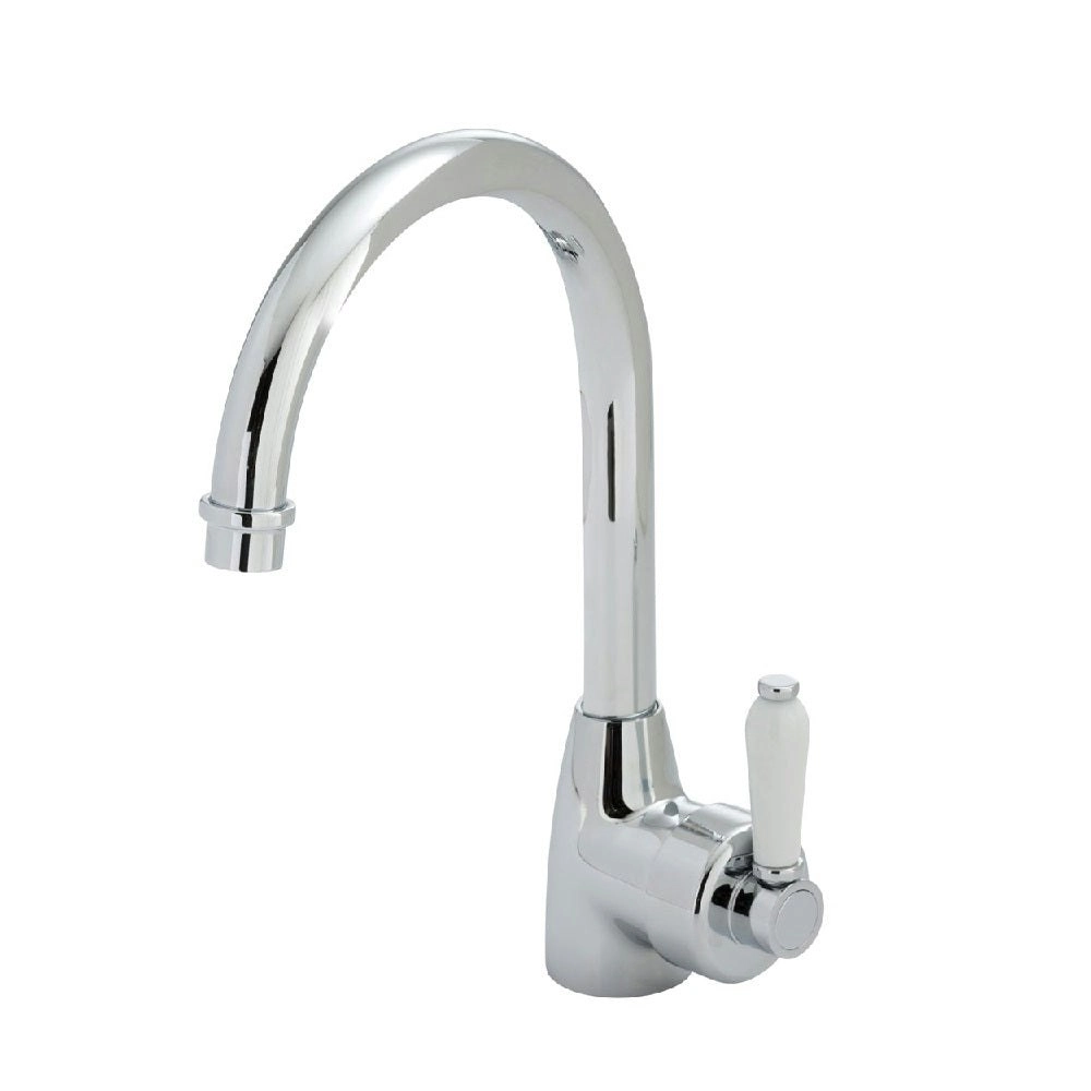 Fienza Eleanor Gooseneck Sink Mixer Chrome with White Ceramic Handle 202109