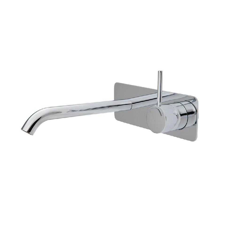 Fienza Kaya Up Wall Basin/ Bath Mixer Set Soft Square Plate 200mm Outlet Chrome 228119-200