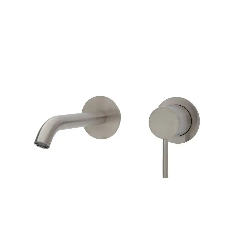 Fienza Kaya Wall Basin/ Bath Mixer Set Round Plate 160mm Outlet Brushed Nickel 228104BN