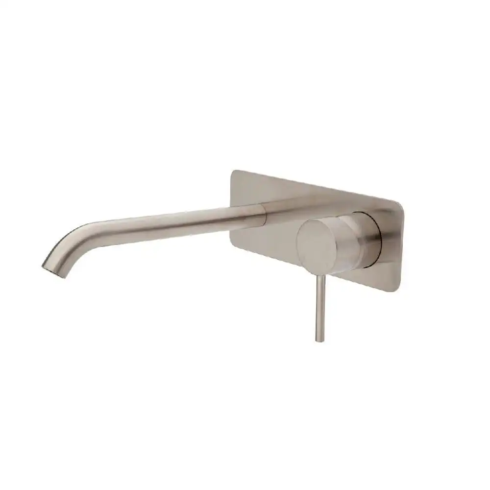 Fienza Kaya Wall Basin/ Bath Mixer Set Soft Square Plate 200mm Outlet Brushed Nickel 228106BN-200