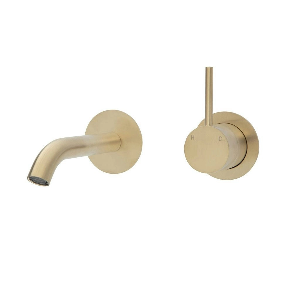 Fienza Kaya Up Wall Basin/ Bath Mixer Set Round Plate 160mm Outlet Urban Brass 228118UB