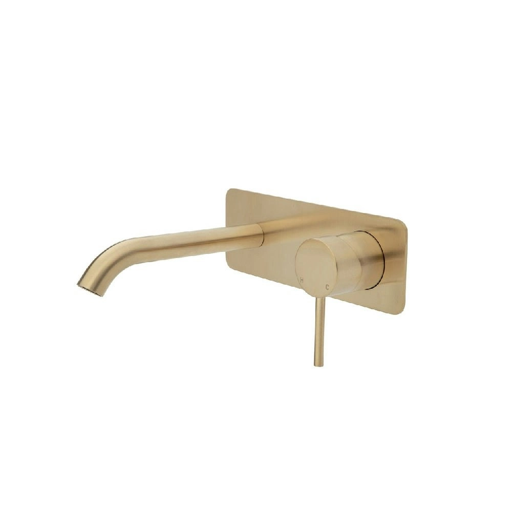 Fienza Kaya Wall Basin/ Bath Mixer Set Soft Square Plate 160mm Outlet Urban Brass 228106UB