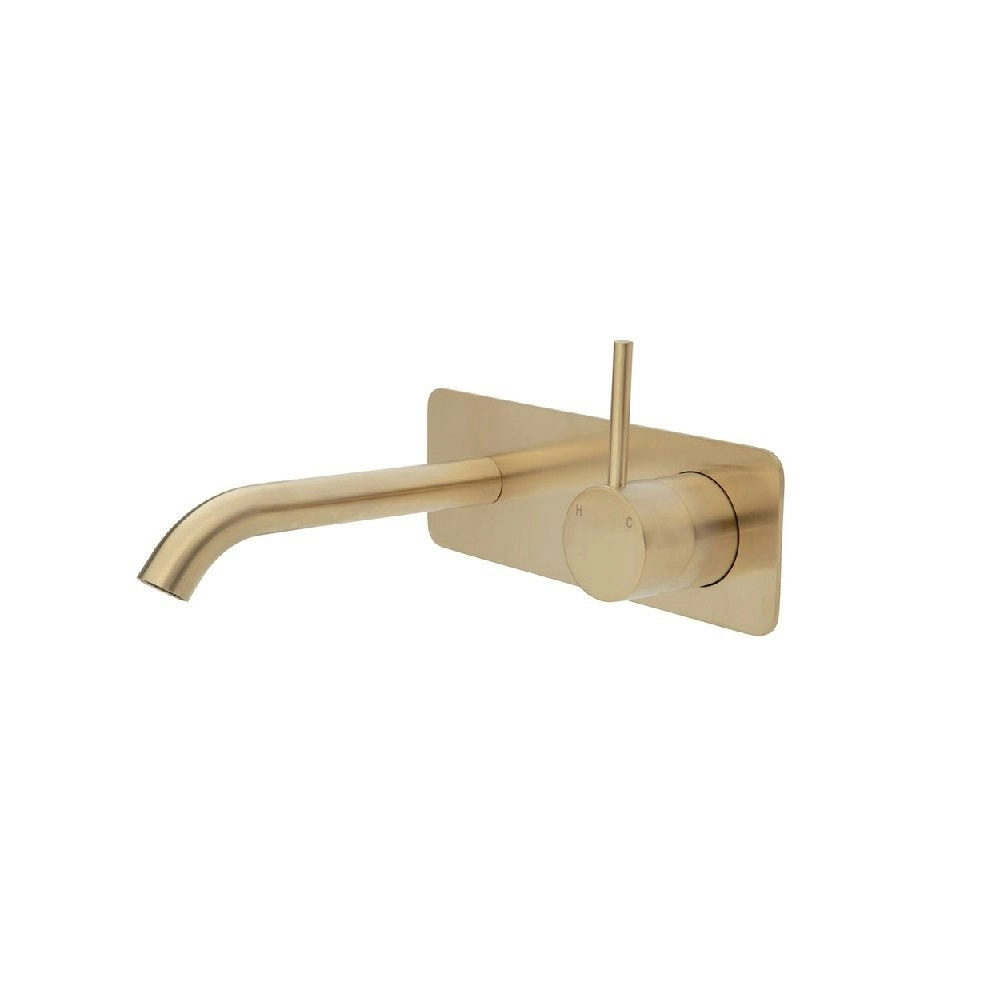 Fienza Kaya Up Wall Basin/ Bath Mixer Set Soft Square Plate 160mm Outlet Urban Brass 228119UB