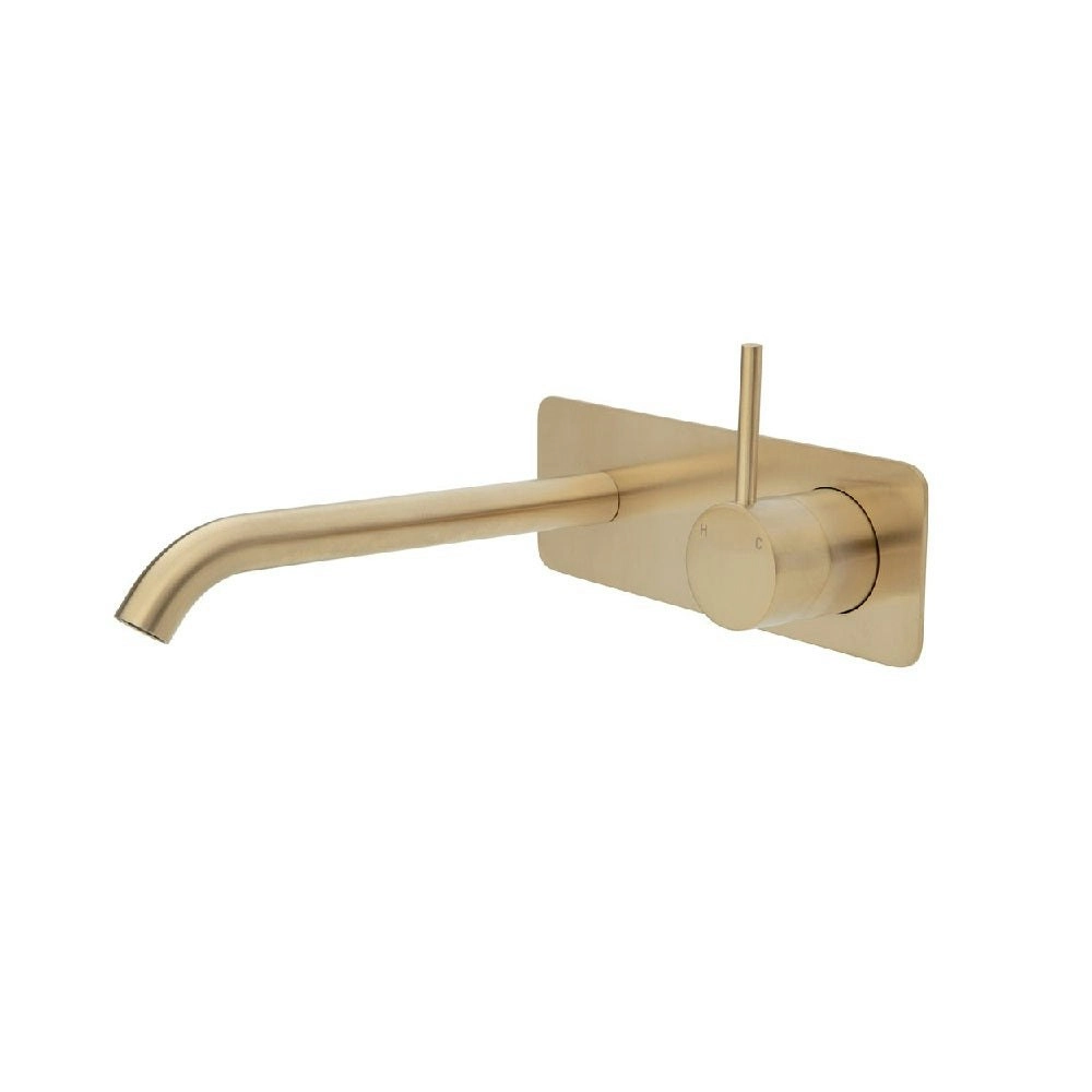 Fienza Kaya Up Wall Basin/ Bath Mixer Set Soft Square Plate 200mm Outlet Urban Brass 228119UB-200