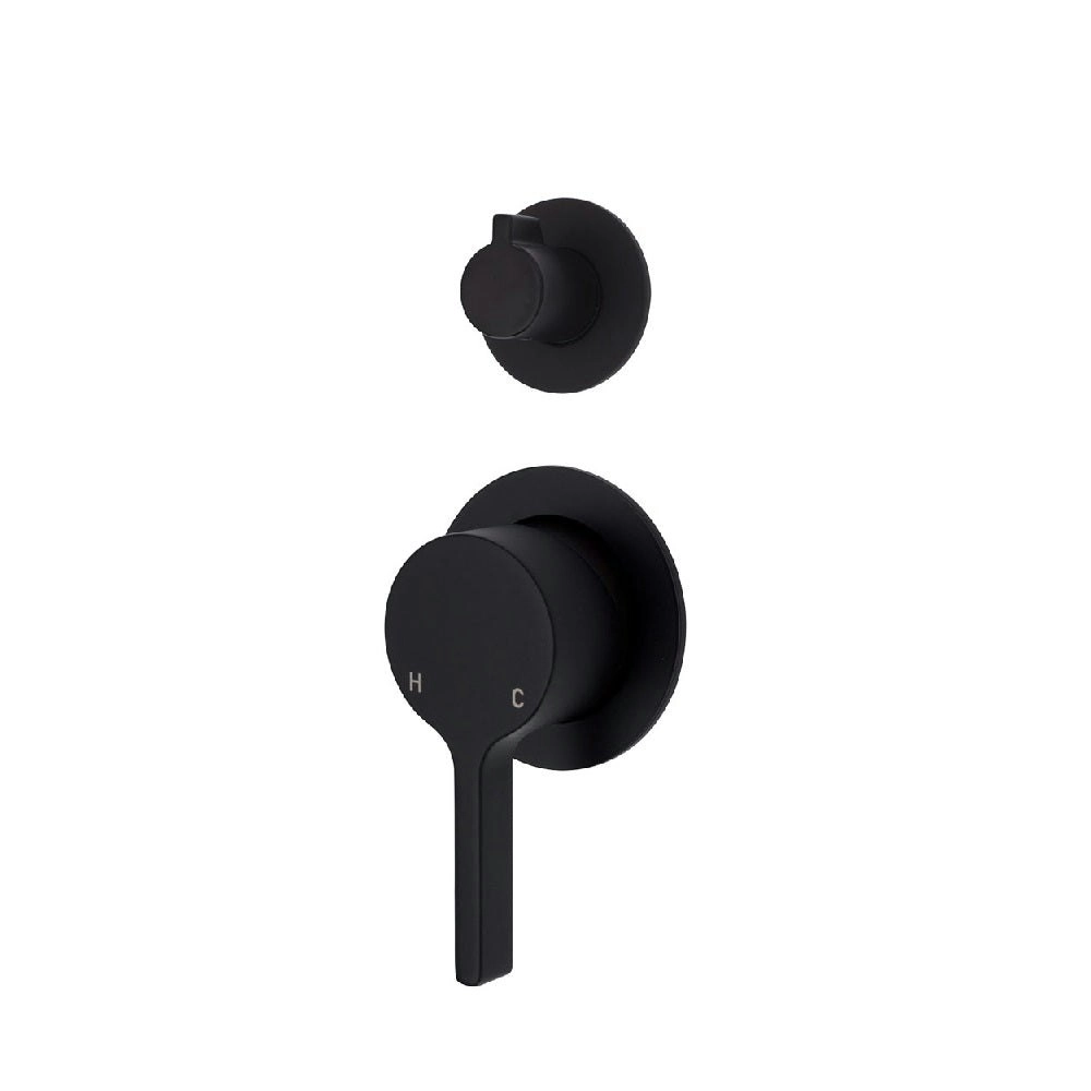 Fienza Sansa Wall Mixer Diverter Small Round Plate Matte Black 229102B-4