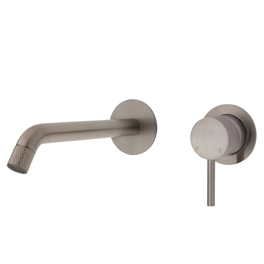 Fienza Axle Basin/ Bath 200mm Wall Mixer Set Round Plate Brushed Nickel 231104BN-200