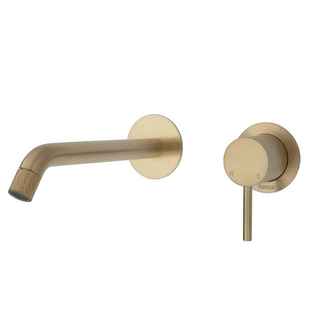 Fienza Axle Basin/ Bath 200mm Wall Mixer Set Round Plate Urban Brass 231104UB-200