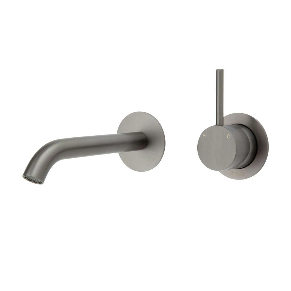 Fienza Kaya Up Wall Basin/Bath Mixer Set Round 160mm Outlet Gun Metal 228118GM