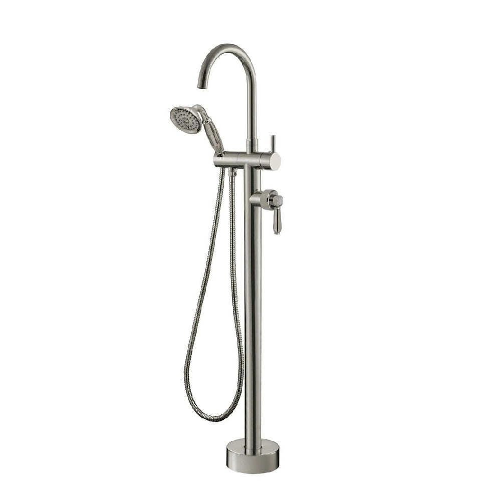 Fienza Eleanor Floor Bath Mixer & Shower with Brushed Nickel Handle Brushed Nickel 202113NN