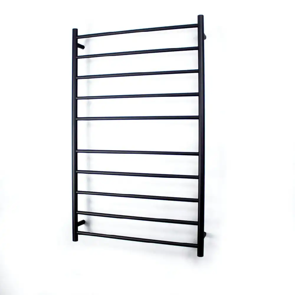 Radiant Matte Black 750 x 1200mm Round Heated Towel Rail (Left Wiring) BRTR04LEFT