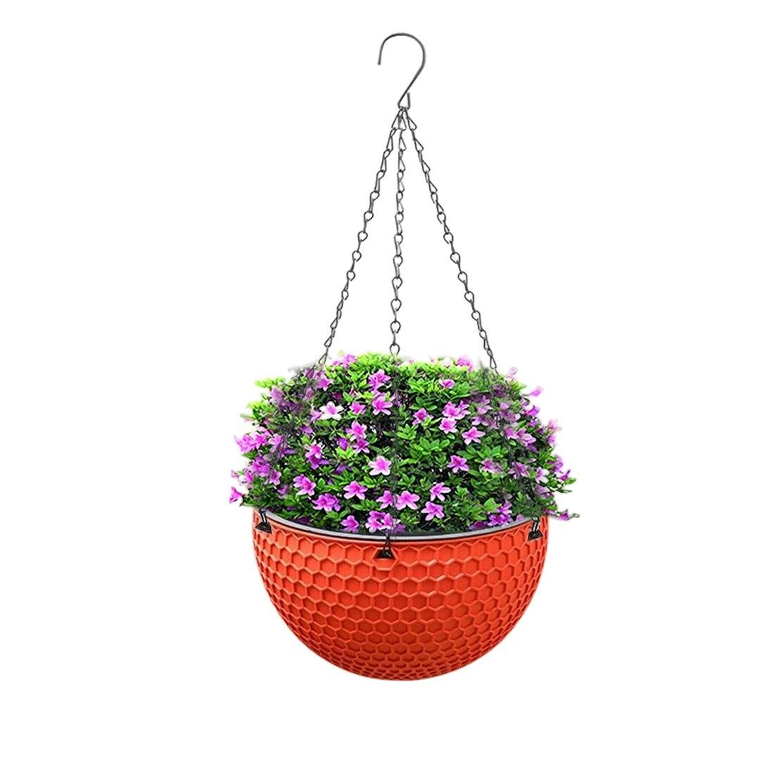 Soga Red Medium Hanging Resin Flower Pot Self Watering Basket Planter Outdoor Garden Decor