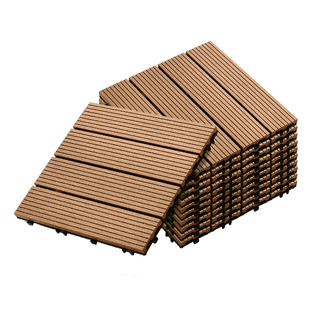 Soga 11 pcs Coffee DIY Wooden Composite Decking Tiles Garden Outdoor Backyard Flooring Home Decor