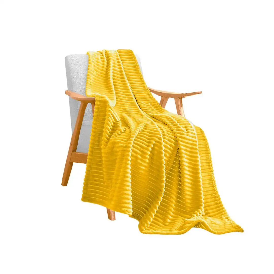 Soga Yellow Throw Blanket Warm Cozy Striped Pattern Thin Flannel Coverlet Fleece Bed Sofa Comforter