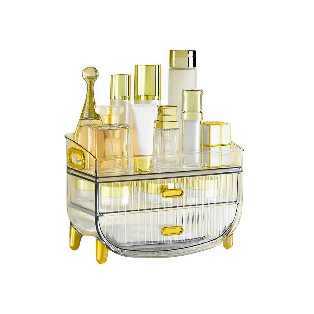 Soga 3 Tier Transparent Multifunctional Countertop Cosmetic Storage Makeup Skincare Holder Jewelry Cabinet Bathroom Desk Drawer Vanity Organiser