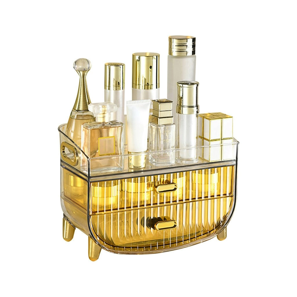 Soga 3 Tier Golden Yellow Multifunctional Countertop Cosmetic Storage Makeup Skincare Holder Jewelry Cabinet Bathroom Desk Drawer Vanity Organiser