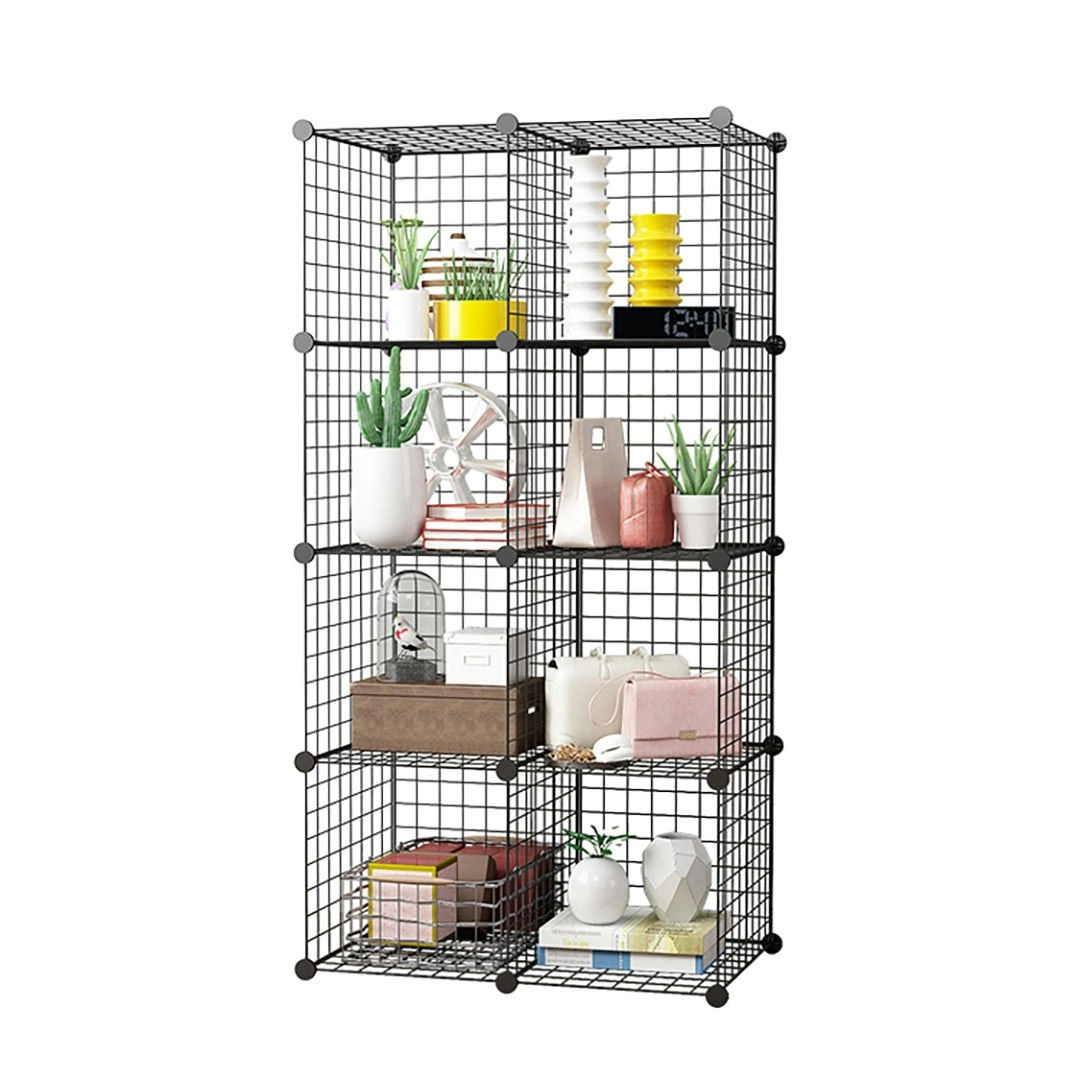 Soga Black Portable 8-Cube Storage Organiser Foldable DIY Modular Grid Space Saving Shelf