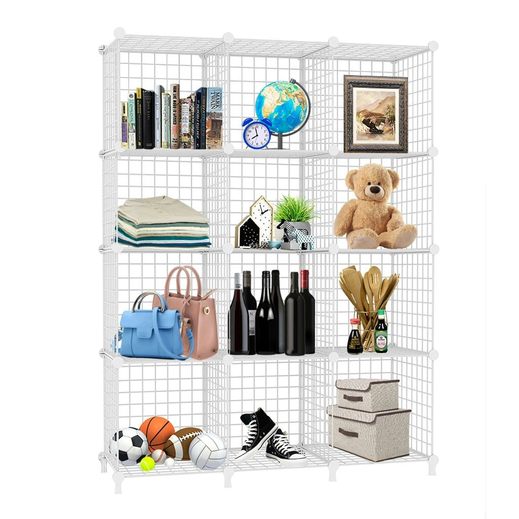 Soga White Portable 12-Cube 3 Column Storage Organiser Foldable DIY Modular Grid Space Saving Shelf