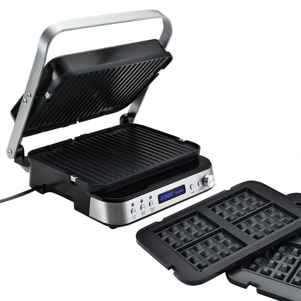 EuroChef Smart Multi Contact Grill Sandwich Press Panini Waffle Maker Griddle Stainless Steel