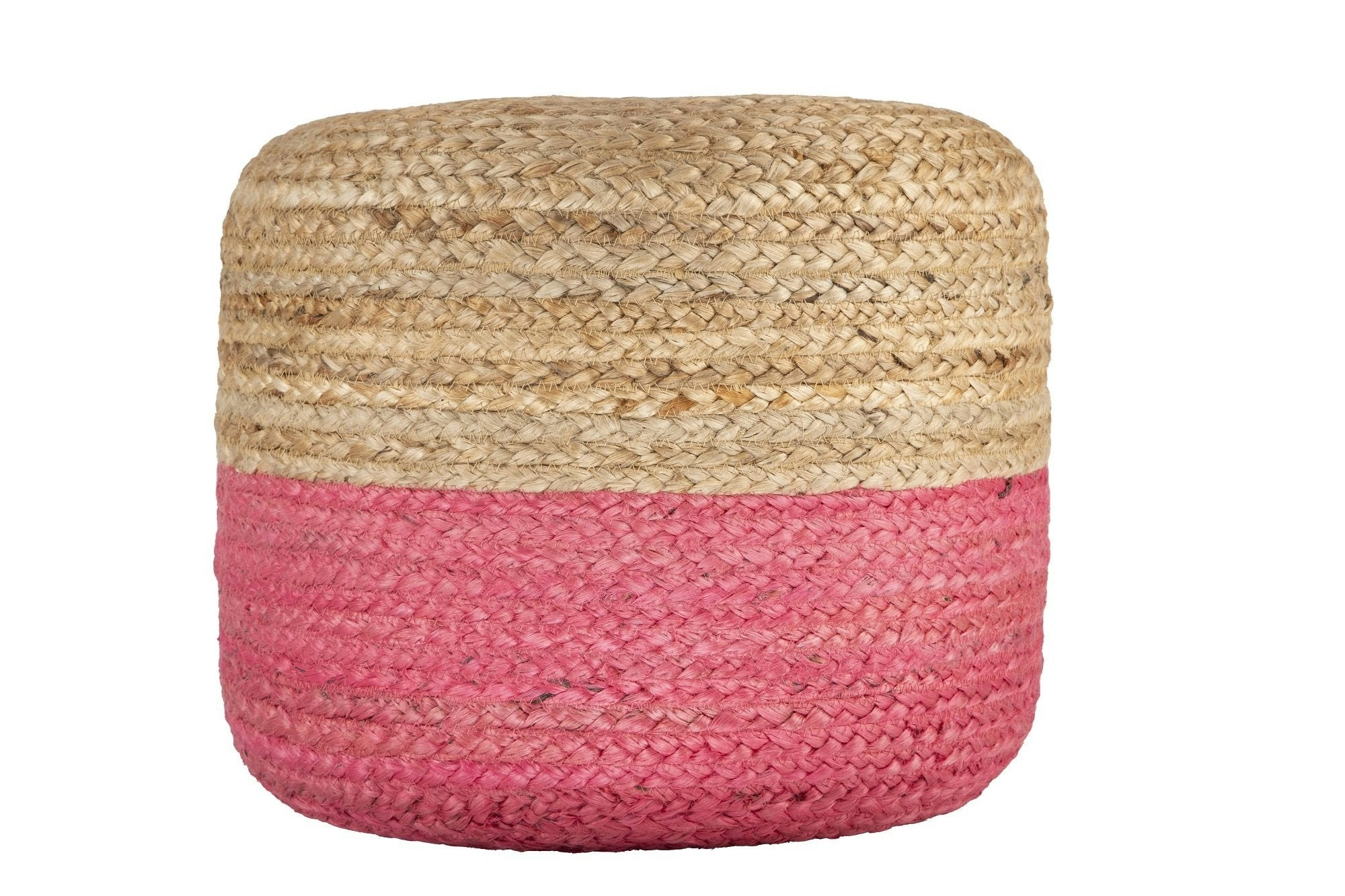 Ava Dual Color Jute Pouf NAT/ Pink