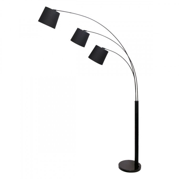 Sarantino 3 Light Arc Floor Lamp Adjustable Black Taper Shades