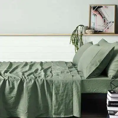 Vintage Design Fog Green Vintage Style 100% Linen Sheet Set